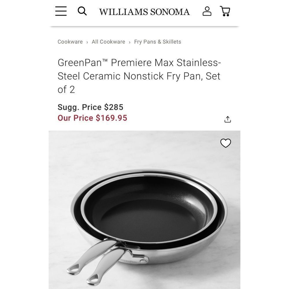 GreenPan Premiere Max Stainless-Steel Ceramic Nonstick Fry Pan Set of 2
